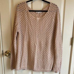 LOFT Eyelet Knit Sweater in Light Pink/Cream